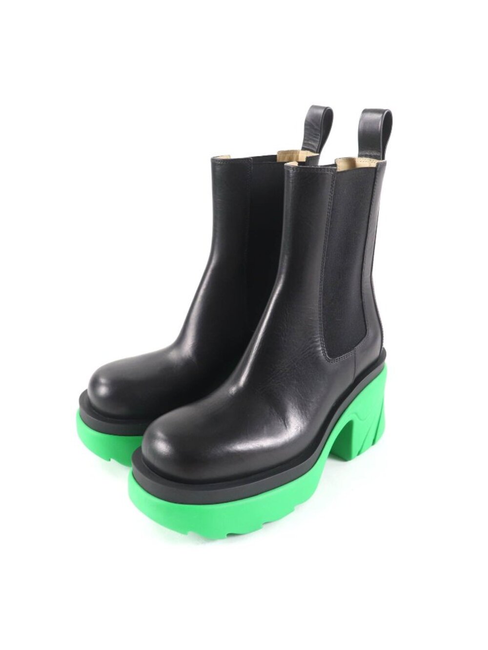 Bottega Veneta Flash Side Gore Military Calfskin Ankle Boots Black Green